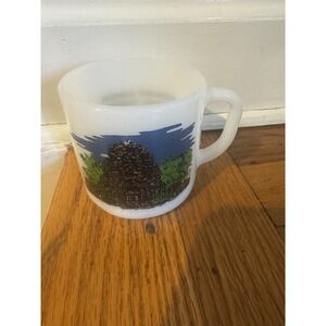 Vintage Aldenville Common Memorial Fountain Mug Chicopee‎ MA 1971 Milk Glass